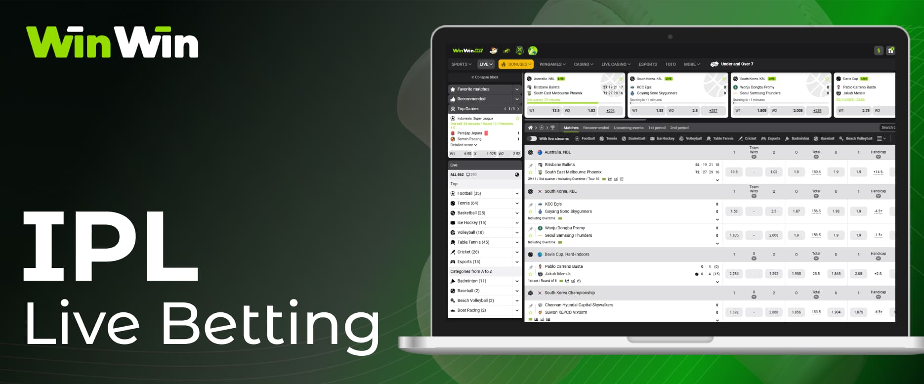 Winwin India IPL sports betting live cricket section for easy live betting